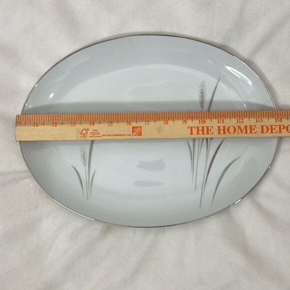 Platinum Wheat Serving Tray Fine China Japan Oval 14 In Long X 10 1/2 In Wide - Picture 4 of 6